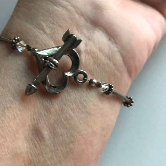 Vintage Handmade Pacific Opal Swarovski Crystal Curved Sterling Silver Bracelet - Picture 7 of 8